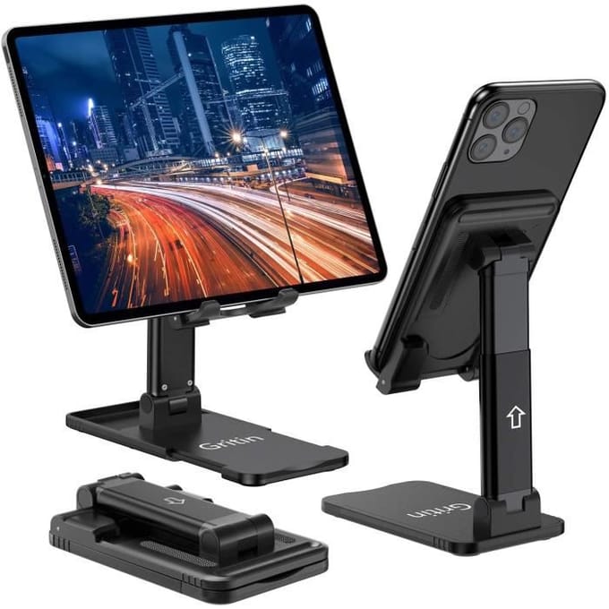 Telefoon-/tabletstandaard - JJK - Verstelbaar - Opvouwbaar - Antislip - Universeel compatibel