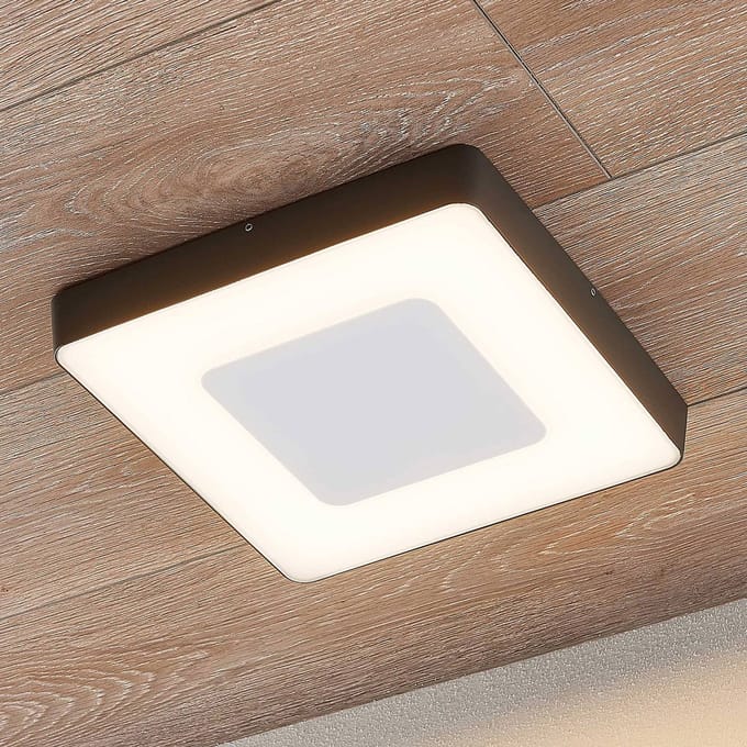Lucande LED buiten plafondlamp Sora, hoekig, sensor, IP54