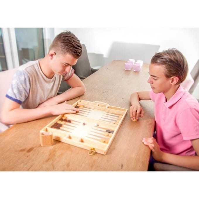 Backgammon 15 inch - Hout Ingelegd Bord - Houten Koffer met Handvat - Luxe Uitvoering - ingelegd hout - Reis Backgammon - Engelhart