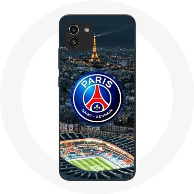 Hoesje - Maniacase - Samsung Galaxy A03 - Zwart - Flexibel - PSG Logo, Eiffeltoren
