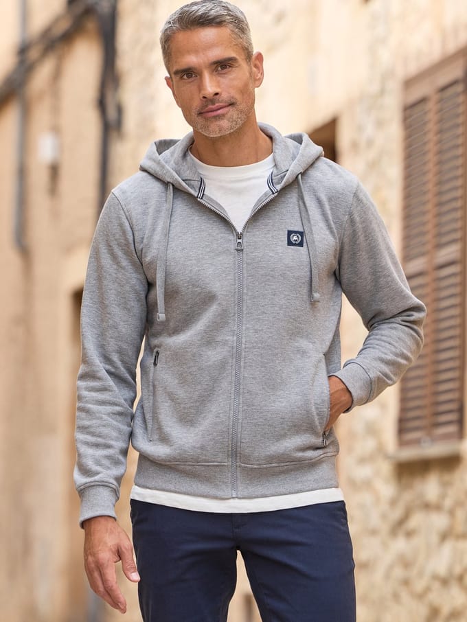 LERROS Sweatvest met capuchon , Maat: L , Kleur: PLATINUM GREY MELANGE , 50% katoen, 50% polyester