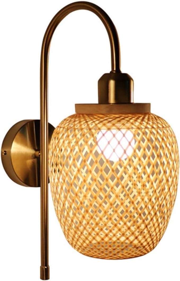 Rustieke wandlamp - Handgeweven lamp - Sfeervol interieur - Natuurlijk bamboe design - 40 cm hoogte - Natuurlijk