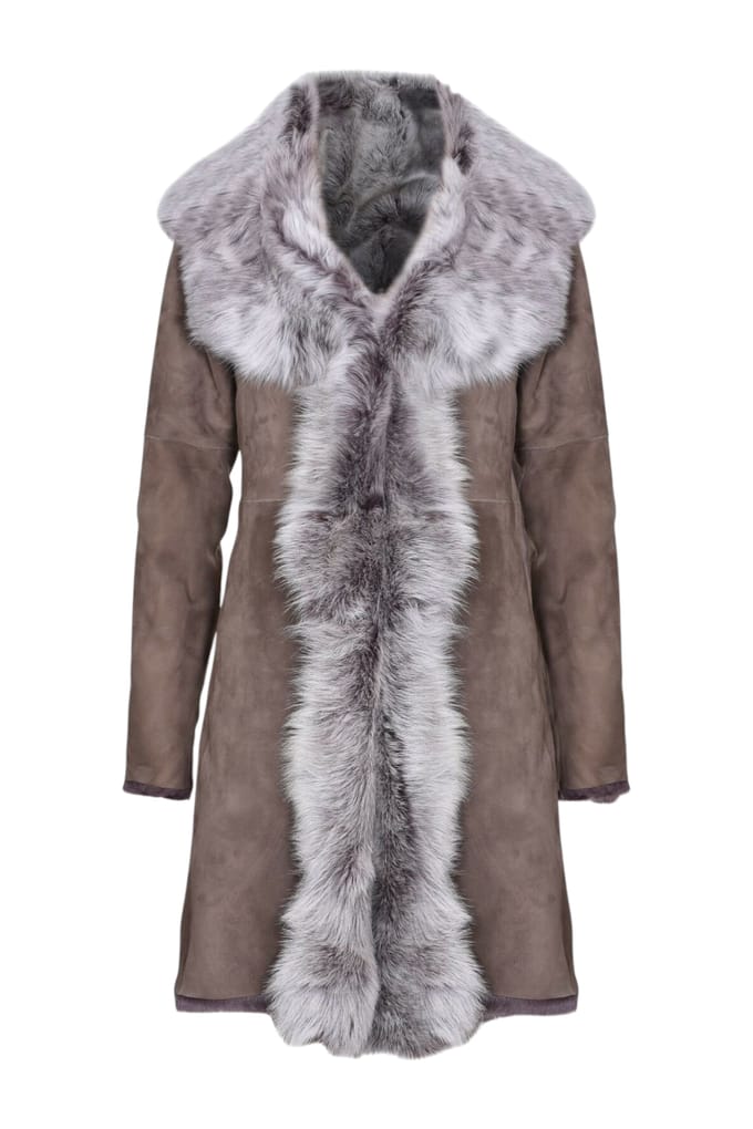 Dames Taupe Toscana Schapen Suède Trenchcoat - Celeste