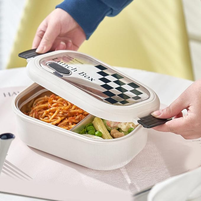 Boîte à Bento à 2 Compartiments Conservation de la Chaleur Acier Inoxydable Couche Intermédiaire Boîte à Lunch Hermétique Portable gray