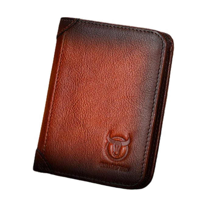 Heren Grote Capaciteit Echt Lederen Bifold Portemonnee RFID Blokkerende Vintage Creditcardhouder bruin/geel