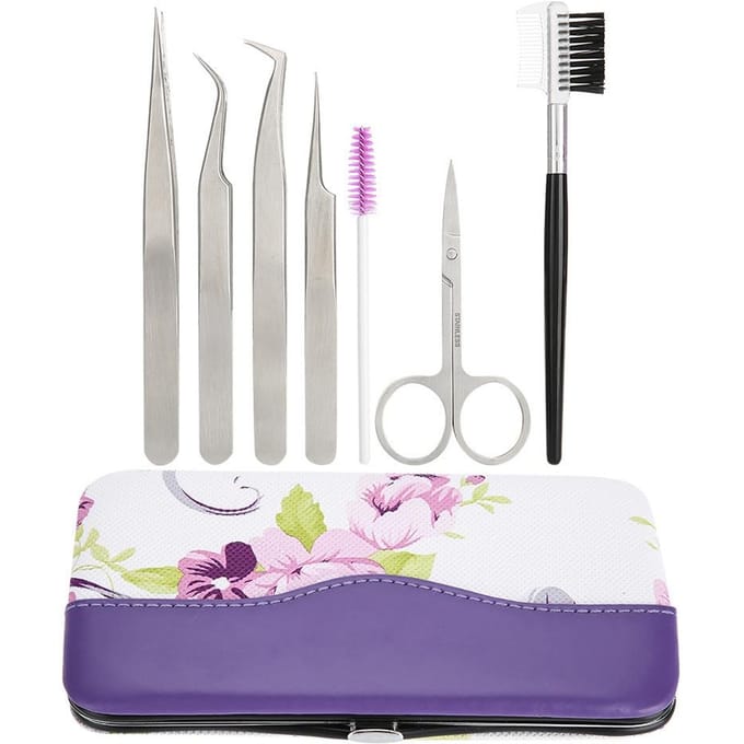 7-delige Professionele Entooglidgereedschap Set Wimperextensie Schaar Pincet Kit white