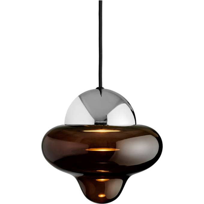 DESIGN BY US LED hanglamp Nutty, bruin/chroomkleurig, Ø 18,5 cm, glas