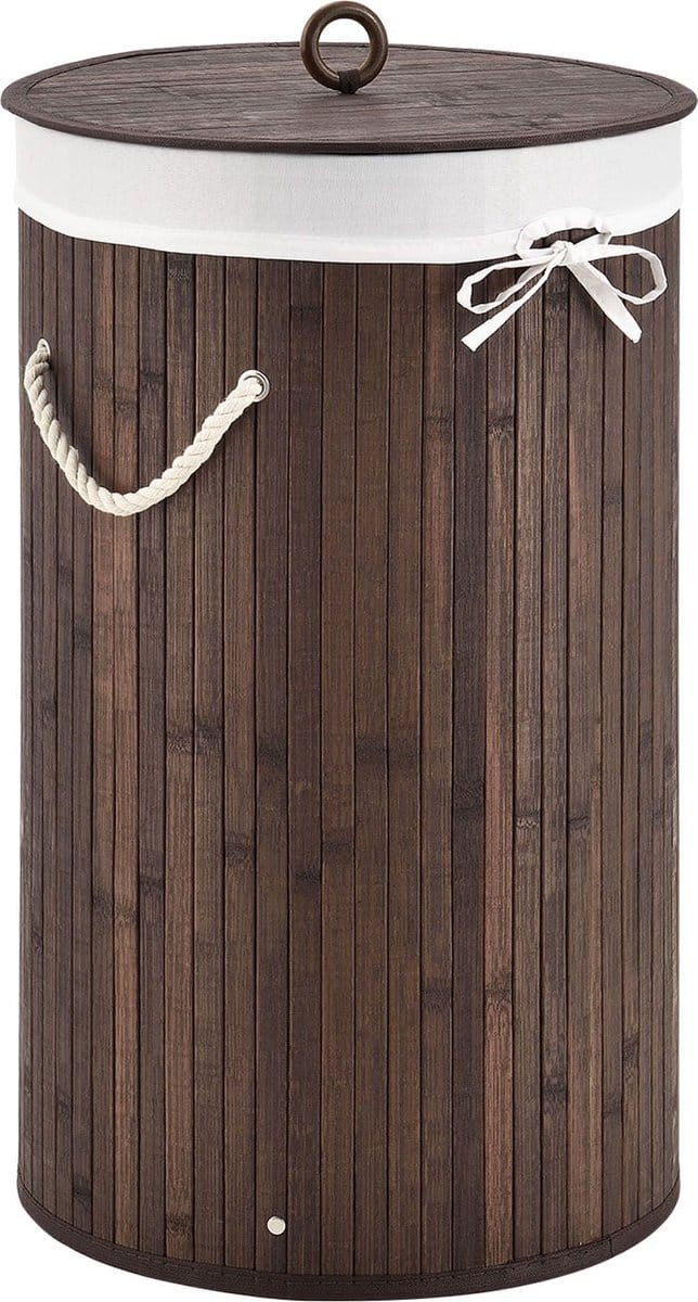 Bamboe Wasmand Curly - 55 Liter - Bruin - Incl. Waszak & Deksel