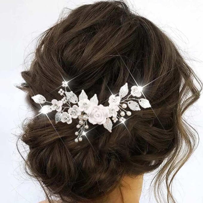 Zilveren Bruidshaarkam met Parel en Bladmotief - Elegante Haaraccessoire voor Bruiloft