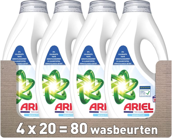 Ariel Vloeibaar Wasmiddel Sensitive - 4 x 20 Wasbeurten
