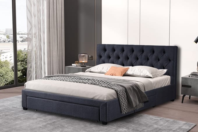 Interiax Dex Bed - Grijs Stof - 160x200 cm - Inclusief Lattenbodem
