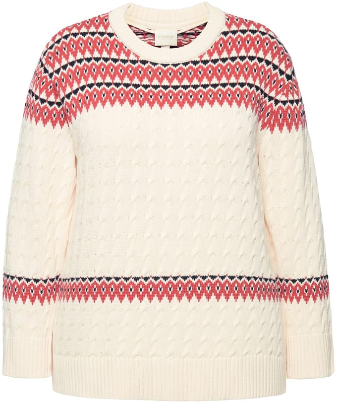 Ulla Popken - Dames - Pullover Fair Isle ronde hals lange mouw - Baksteenrood - Maat 42+