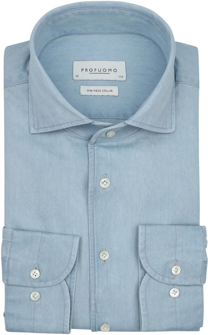 Profuomo Twill Overhemd Denim Lichtblauw - Maat 37 - Heren - Overhemden Formeel