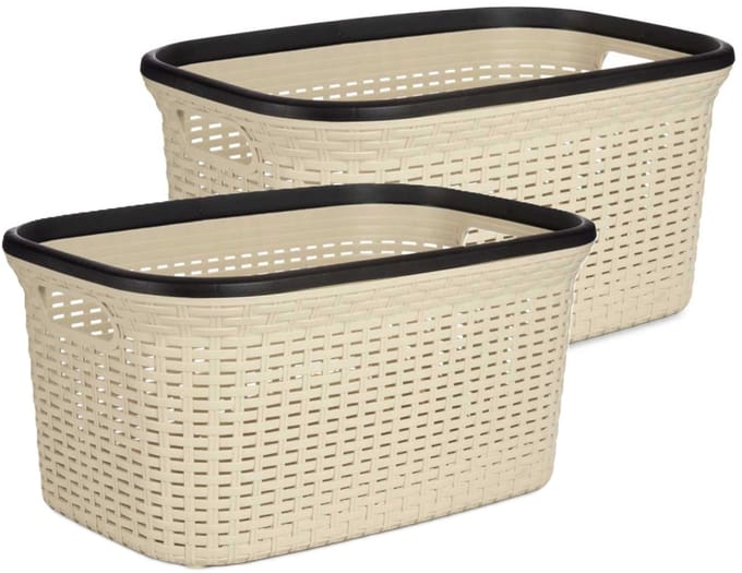KIPIT Wasmand - 2x - crème/beige - kunststof - rotan - inhoud 36 L