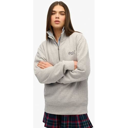 Superdry Oversized Essential Sweatshirt met Halve Rits en Logo Grijs Grootte: L