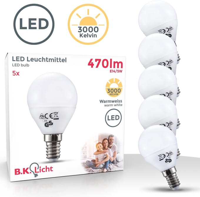 B.K.LICHT - E14 LED Lichtbron - set van 5 - 5W - 3.000K warm wit licht - lampjes - led lamp - gloeilampen - reflectorlamp
