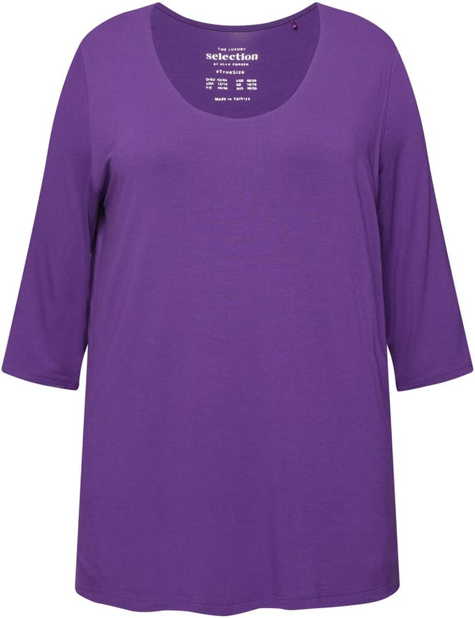 Ulla Popken - Dames - Shirt diepe ronde hals 3/4-mouw - Purper - Maat 54+