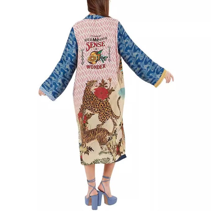 Dames Print Creatief Vetersluiting Lange Mouwen Vest Jurk Zak Dames XL gray