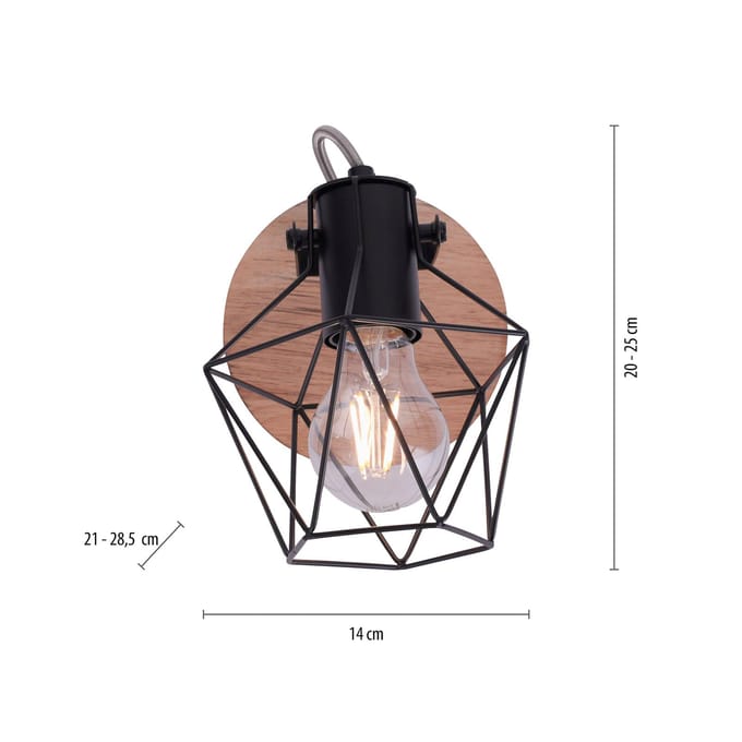 JUST LIGHT. GmbH Wandlamp Jaro verstelbaar zwart/hout 1-lamp