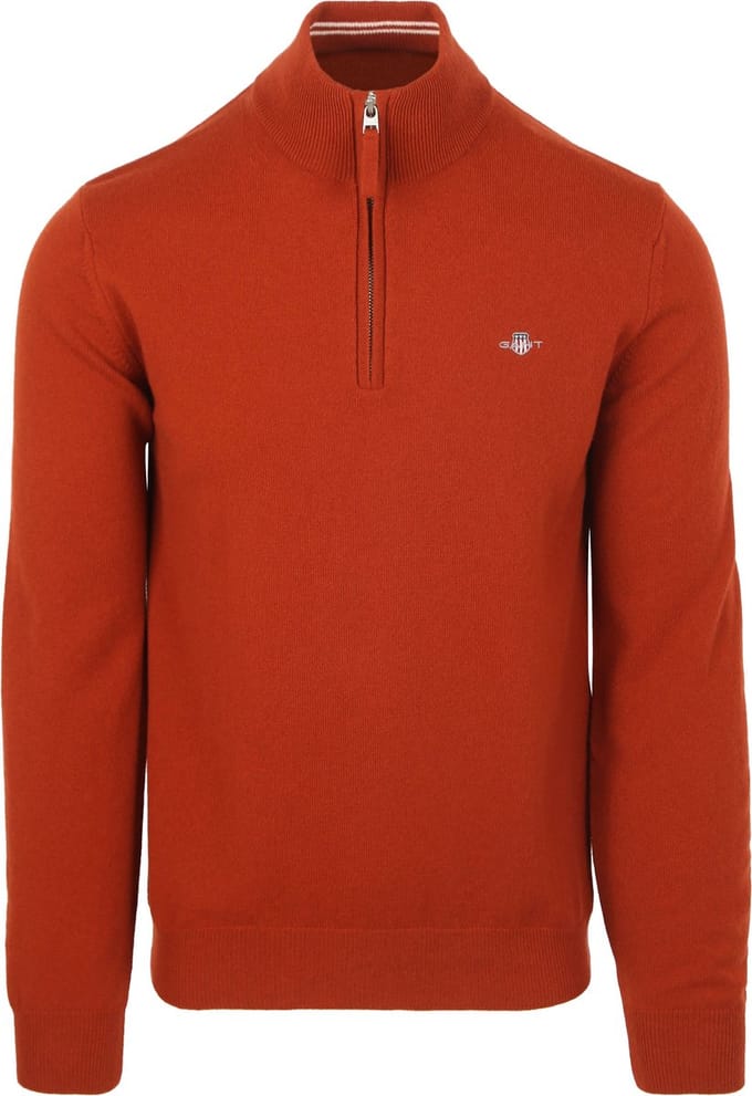 Gant Halfzip Wol Trui Logo Rust - Maat XL - Heren - Quarter zip