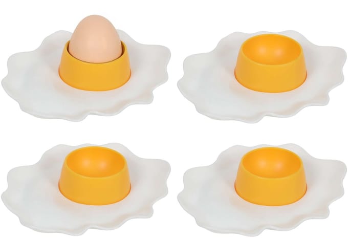 Bellatio Design Eierdopjes Spiegelei - set van 4 - eitjes - kunststof - 9 x 2 cm - voor ontbijt/brunch/pasen