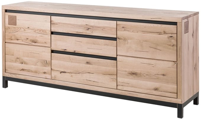 MASSIVMOEBEL24.DE wilde eik dressoir beige massief hout 190x45x85 cm (BxTxH) geolied gemonteerd VILLANDERS volledig massief #251