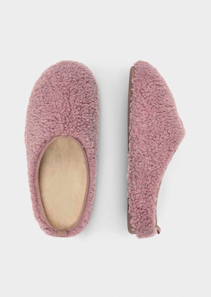 Pantoffels met teddyfleece en rubberen zool - rosé - Gr. 37 van Goldner Fashion