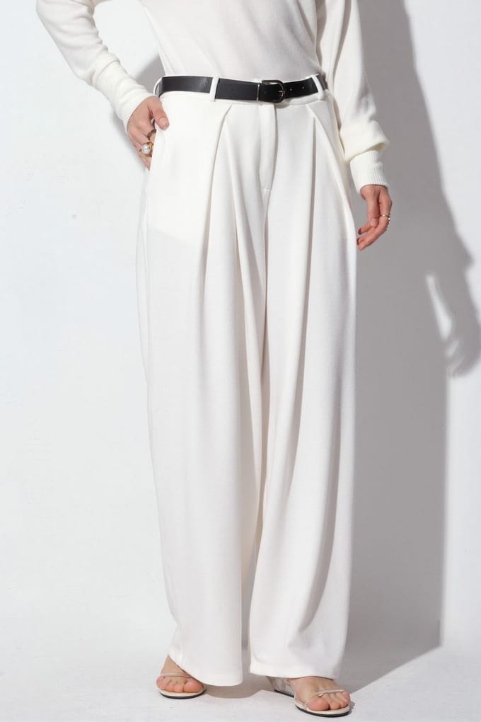 Hoge taille wijde crepe broek met riem