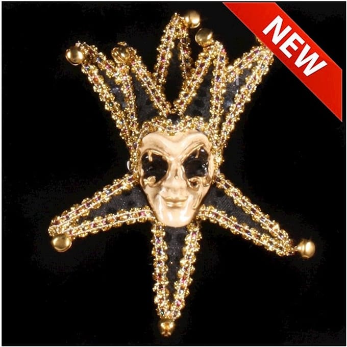 Broche Venetiaans miniatuur masker '''Grinn'' Zwart