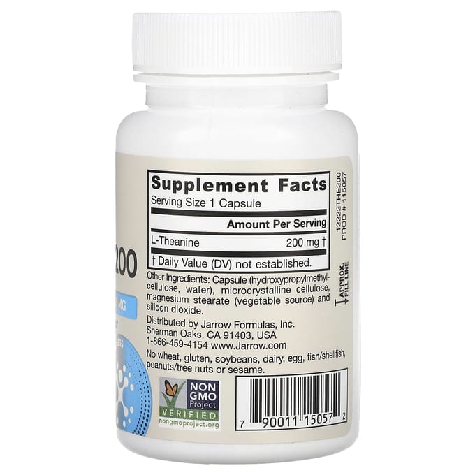 Theanine 200mg 60 capsules voor ontspanning en beter leervermogen | Jarrow Formulas