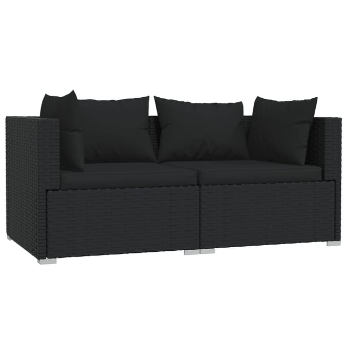 vidaXL - 3-delige - Loungeset - met - kussens - poly - rattan - zwart