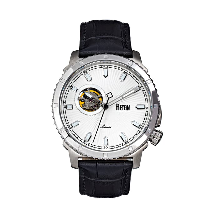Reign Bauer automatisch semi-skelet lederen band horloge
