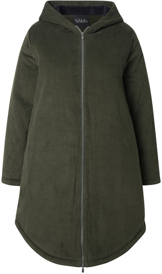Ulla Popken - Dames - Corduroy parka capuchon tunnelkoord in de taille - Moeras groen - Maat 42+