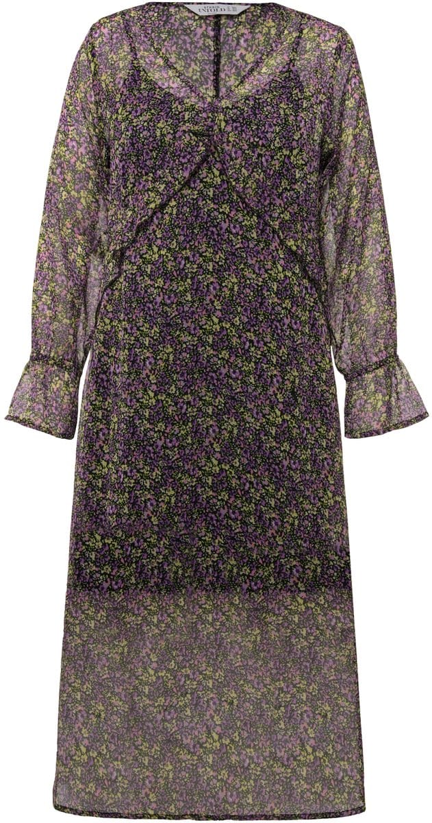 Studio Untold - Dames - Maxi jurk A-lijn chiffon minimalistische bloemen V-hals - Lavendel - Maat 42+