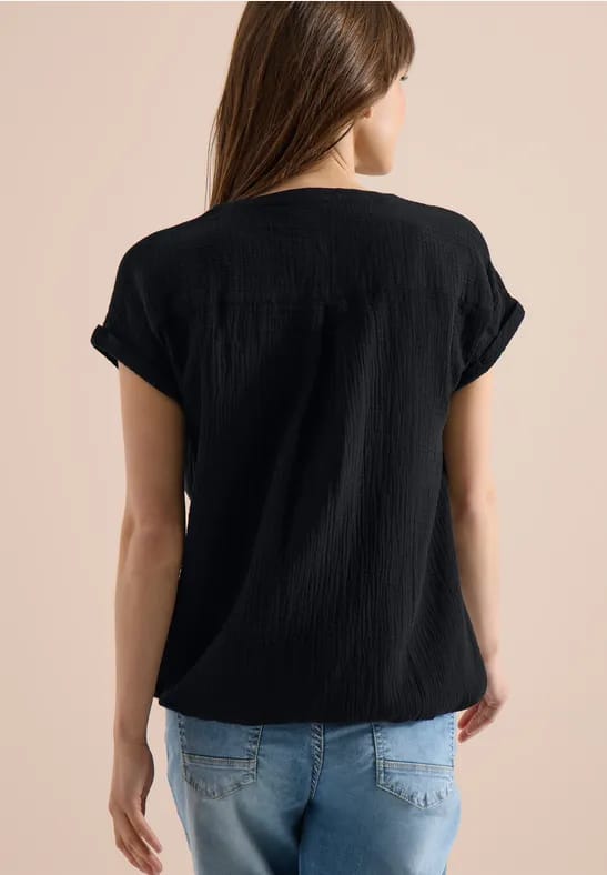 Blouse met gespleten hals in mousseline