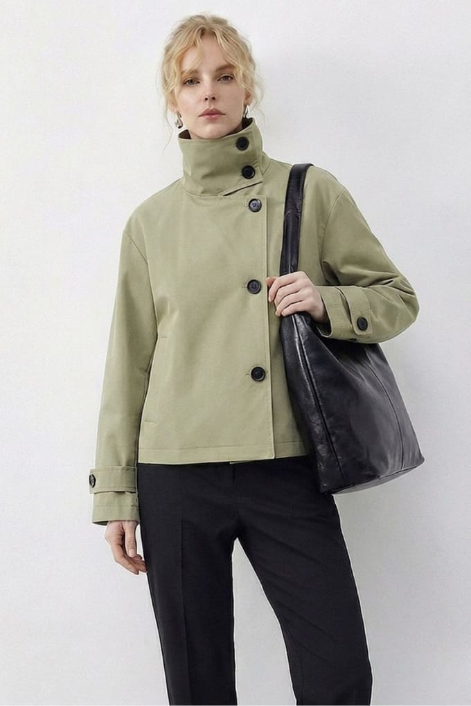 Korte Trenchcoat met Mandarijnkraag