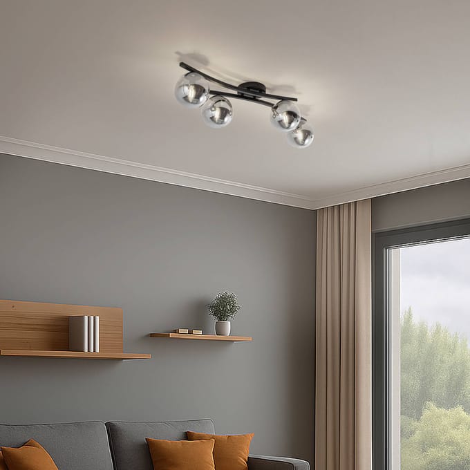 EMIBIG LIGHTING OPUS plafondlamp, lengte 84 cm, rookgrijs/zwart, 4-lamps.