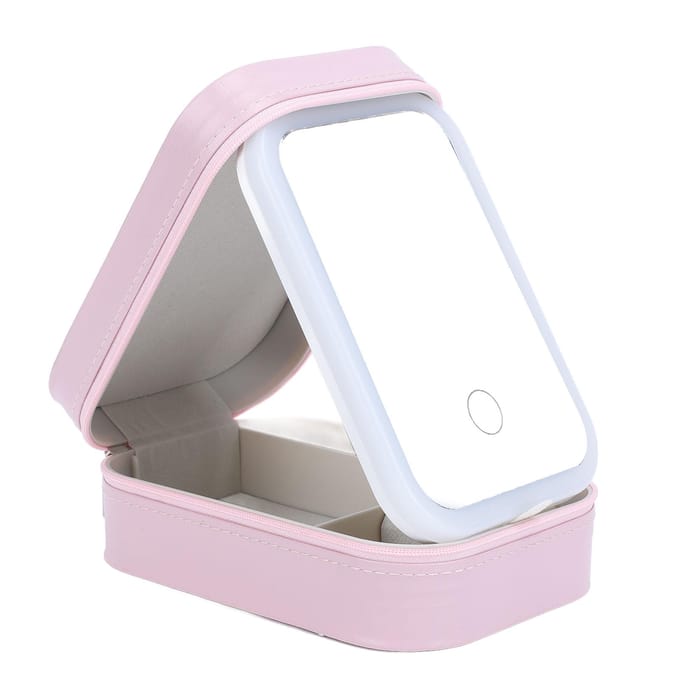 Make-uptas met LED-spiegel Sieradendoos Dimbaar Touchscreen Make-up Reizen Verlichte Koffer voor white