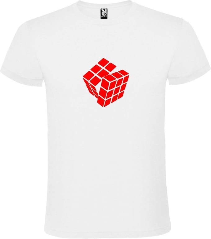 Wit T-Shirt met “ Rubik's Kubus “ afbeelding Rood Size XL