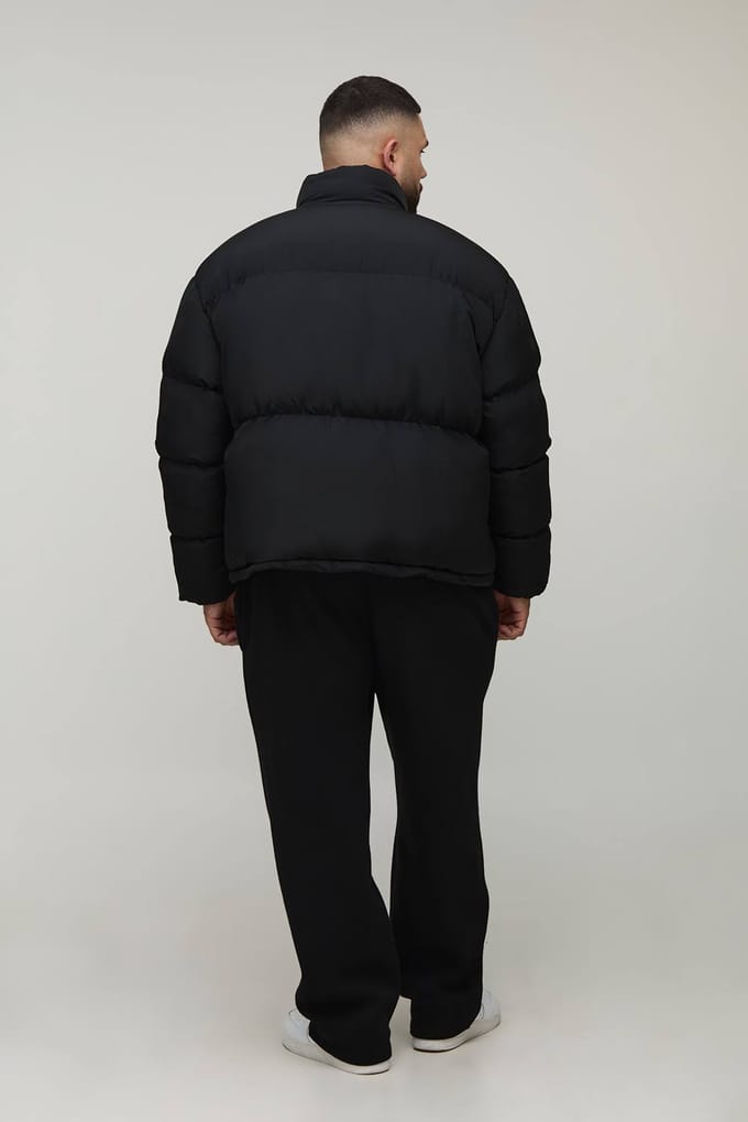 Plus Regular Fit Nylon Carpenter Funnel Neck Puffer Jacket | Black | Size 2XL