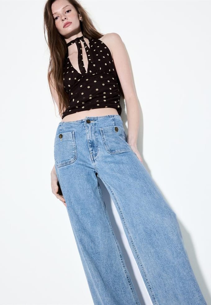 Stradivarius D77 Minimalistische jeans met zakken  LICHTE MIDDENBLAUWE DENIM WASSING 42