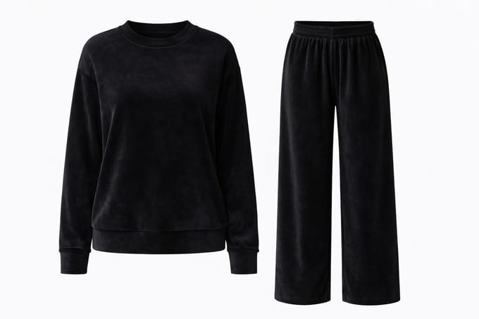 Huispak velours - zwart - 2 delig - maat XL - velvet -