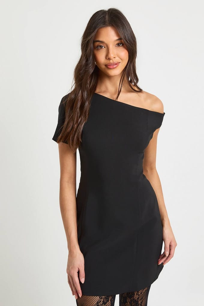 boohoo Dames Schouderloze mini-jurk met naaddetails | Black | Maat: 16