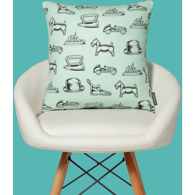Monopoly Pieces Letterpress Square Cushion - 60x60cm