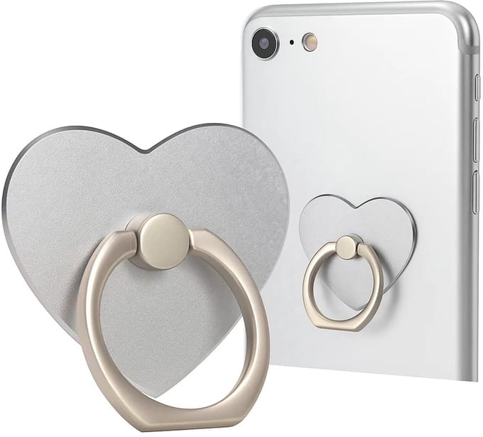 Luxe Opplakbare Tefoonhouder Hart I Telefoonbutton I Ringhouder I Vinger Grip Smartphone I Zilver