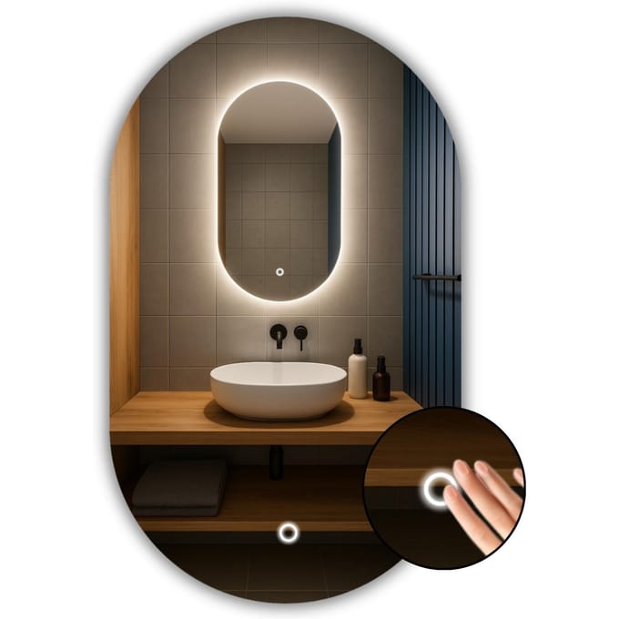 Ovale LED Spiegel 40X70 Met Touch Schakelaar Waterdichtheid Ip65 Luna