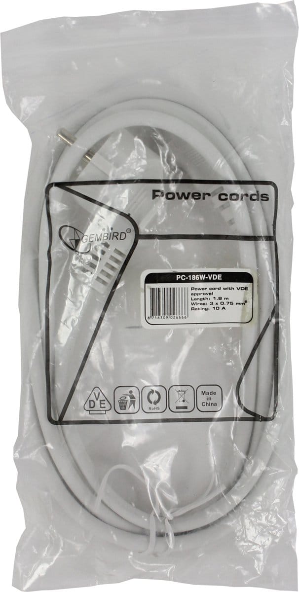 Gembird PC-186W-VDE - power cable - power CEE 7/7 to power IEC 60320 C13 - 1.8 m