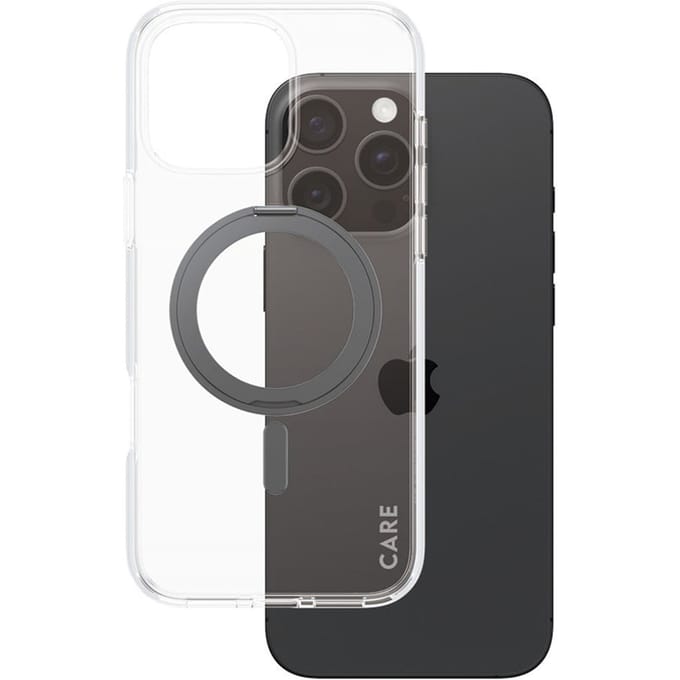 CARE by PanzerGlass Feature Case - Transparant w. - Zwart Kickstand & MagSafe iPhone 16 Pro Max