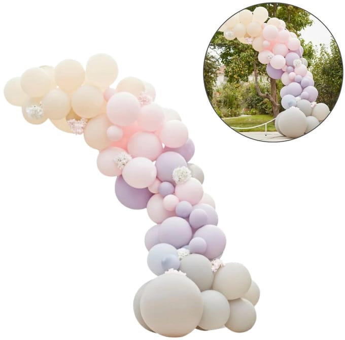Luxe Pink, Lilac & Grey Balloon Arch met Hortensia
