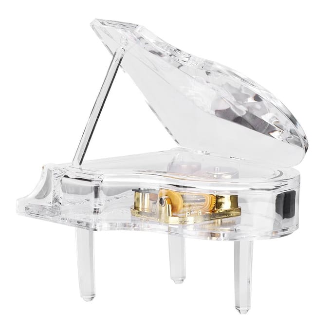 Boîte à Musique en Acrylique Transparent en Forme de Piano à Queue à Remontage Cadeau d'Anniversaire white